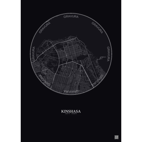 Affiche Kinshasa – Poster carte de ville 6km | Gravura – Fond foncé