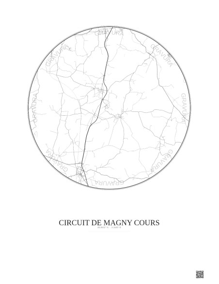 Affiche Circuit De Magny Cours – Poster carte de ville 10km | Gravura – Fond clair