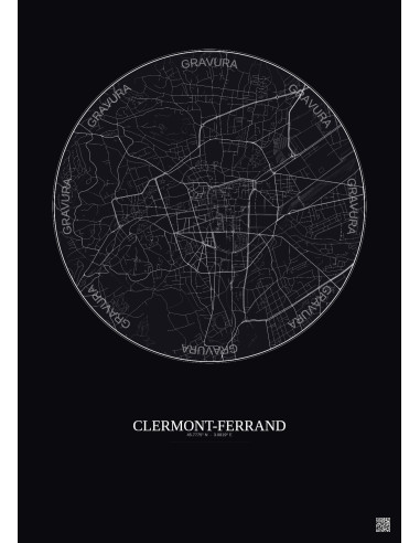 Affiche Clermont Ferrand – Poster carte de ville 2.5km | Gravura – Fond foncé