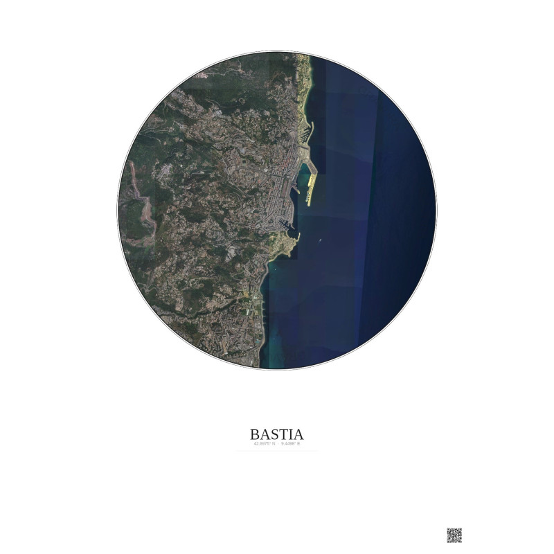 Affiche Bastia – Poster vue satellite 2.5km Couleur | Gravura – Fond clair
