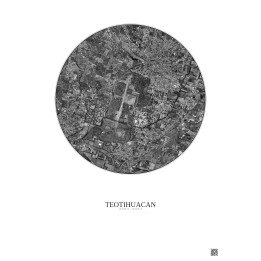 Affiche Teotihuacan – Poster vue satellite 2.5km N&B | Gravura –