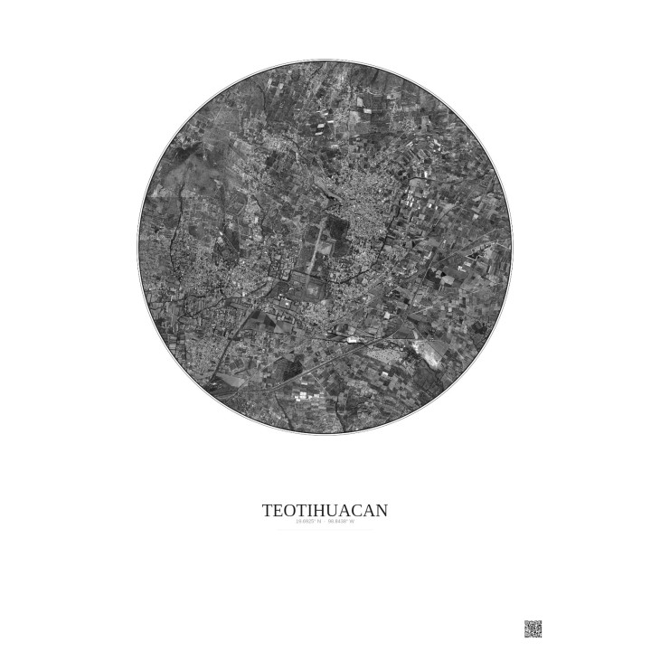 Affiche Teotihuacan – Poster vue satellite 5km N&B | Gravura – F