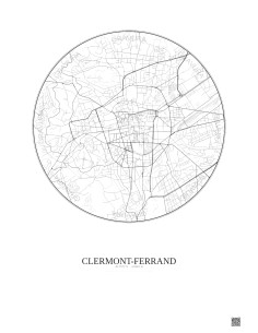 Affiche Clermont Ferrand – Poster carte de ville 2.5km | Gravura – Fond clair