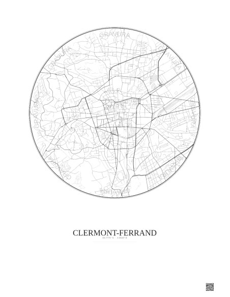 Affiche Clermont Ferrand – Poster carte de ville 2.5km | Gravura – Fond clair