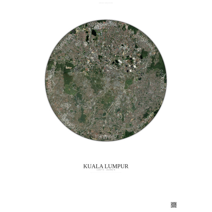 Affiche Kuala Lumpur – Poster vue satellite 10km Couleur | Gravu