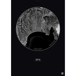 Affiche Nice – Poster vue satellite 6km N&B | Gravura – Fond foncé