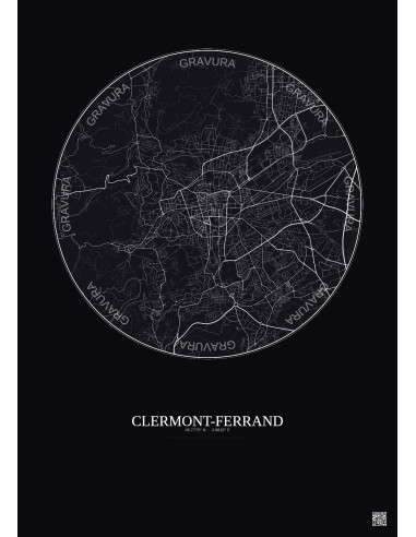 Affiche Clermont Ferrand – Poster carte de ville 5km | Gravura – Fond foncé
