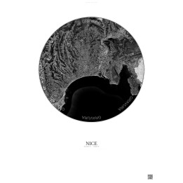 Affiche Nice – Poster vue satellite 6km N&B | Gravura – Fond clair
