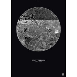 Affiche Amsterdam – Poster vue satellite 10km N&B | Gravura – Fo