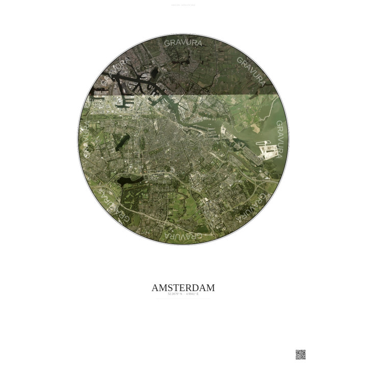 Affiche Amsterdam – Poster vue satellite 10km Couleur | Gravura 