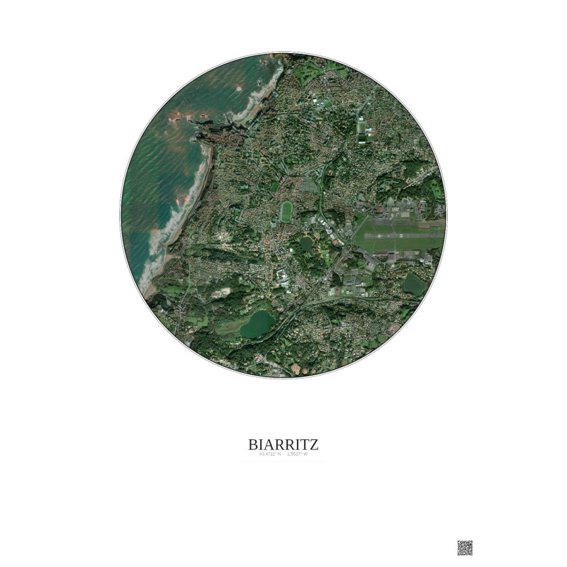 Affiche Biarritz – Poster vue satellite 2.5km Couleur | Gravura – Fond clair