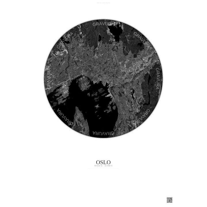 Affiche Oslo – Poster vue satellite 10km N&B | Gravura – Fond cl