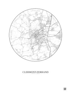 Affiche Clermont Ferrand – Poster carte de ville 10km | Gravura – Fond clair