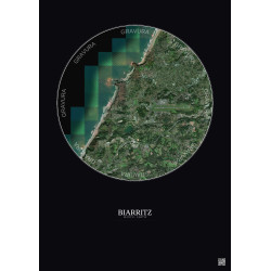 Affiche Biarritz – Poster vue satellite 5km Couleur | Gravura – Fond foncé