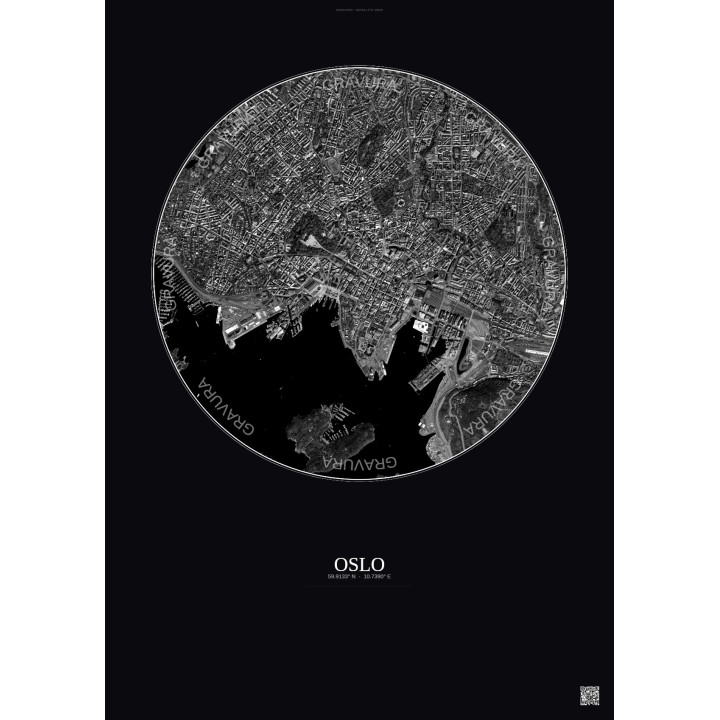Affiche Oslo – Poster vue satellite 2.5km N&B | Gravura – Fond f
