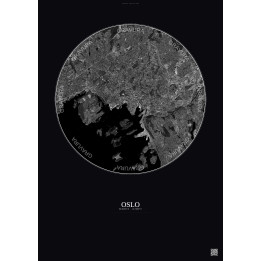 Affiche Oslo – Poster vue satellite 6km N&B | Gravura – Fond fon