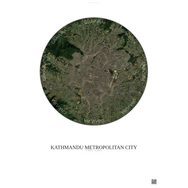 Affiche Kathmandu Metropolitan City – Poster vue satellite 10km 