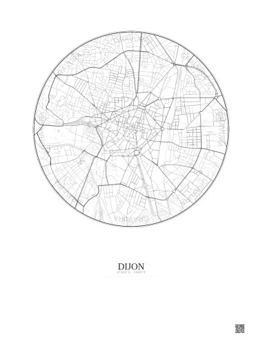 Affiche Dijon – Poster carte de ville 2.5km | Gravura – Fond clair