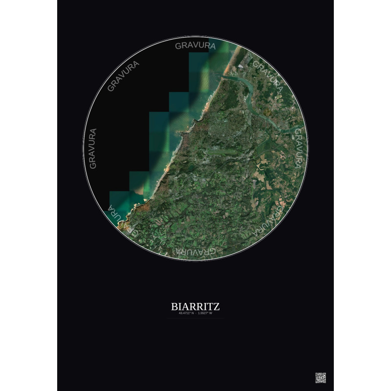 Affiche Biarritz – Poster vue satellite 10km Couleur | Gravura – Fond foncé