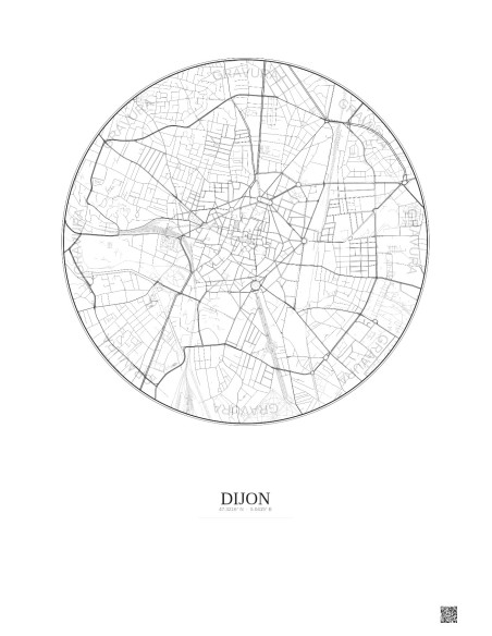 Affiche Dijon – Poster carte de ville 2.5km | Gravura – Fond clair