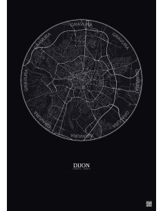 Affiche Dijon – Poster carte de ville 5km | Gravura – Fond foncé