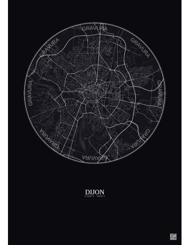 Affiche Dijon – Poster carte de ville 5km | Gravura – Fond foncé