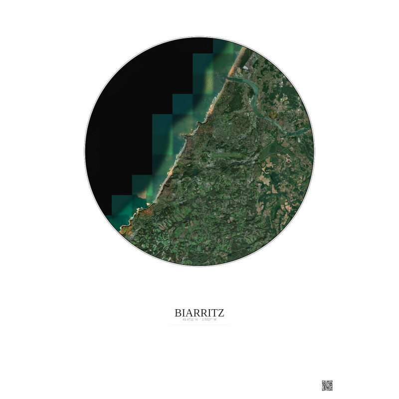 Affiche Biarritz – Poster vue satellite 10km Couleur | Gravura – Fond clair