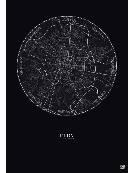 Affiche Dijon – Poster carte de ville 5km | Gravura – Fond foncé