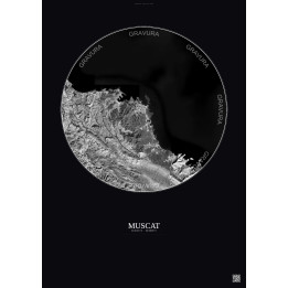 Affiche Muscat – Poster vue satellite 10km N&B | Gravura – Fond 