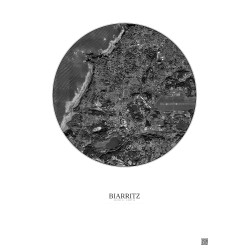 Affiche Biarritz – Poster vue satellite 2.5km N&B | Gravura – Fond clair