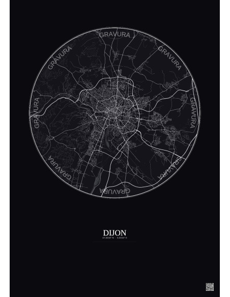 Affiche Dijon – Poster carte de ville 10km | Gravura – Fond foncé