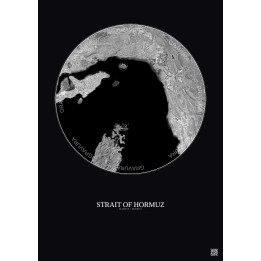 Affiche Strait Of Hormuz – Poster vue satellite 100km N&B | Grav