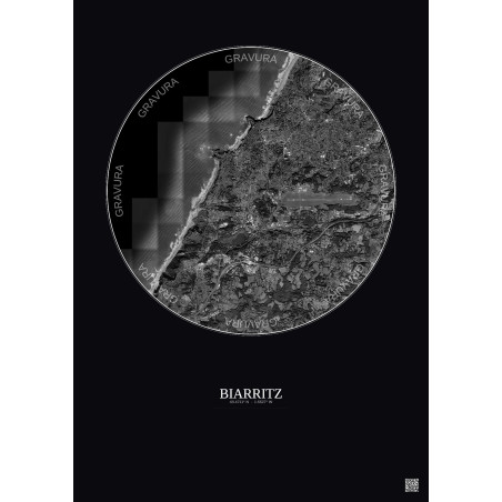Affiche Biarritz – Poster vue satellite 5km N&B | Gravura – Fond foncé