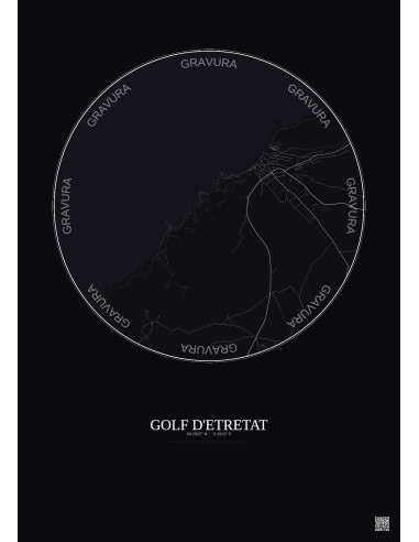 Affiche Golf D Etretat – Poster carte de ville 2.5km | Gravura – Fond foncé