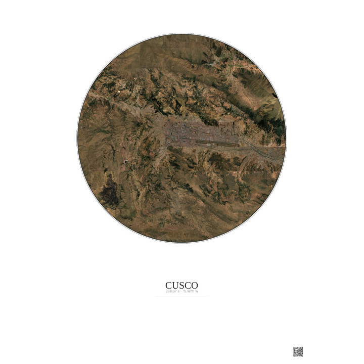 Cusco Satellite View Poster 10km Color | Gravura – Light backgro