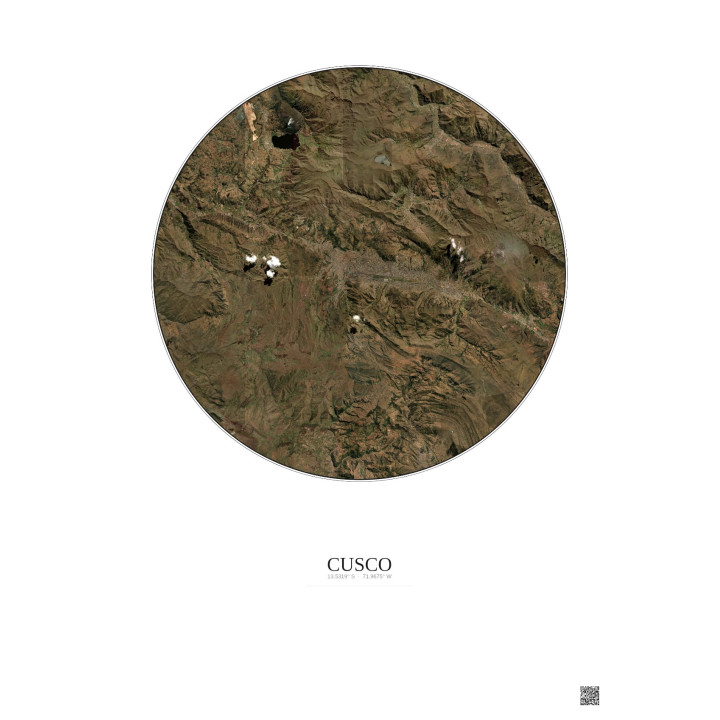Affiche Cusco – Poster vue satellite 20km Couleur | Gravura – Fo