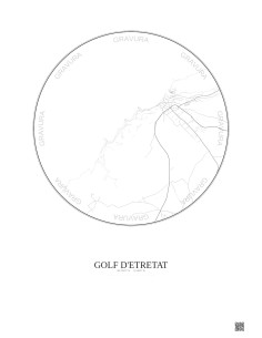 Affiche Golf D Etretat – Poster carte de ville 2.5km | Gravura – Fond clair