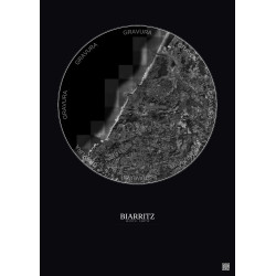 Affiche Biarritz – Poster vue satellite 10km N&B | Gravura – Fond foncé