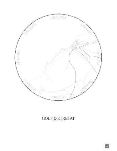 Affiche Golf D Etretat – Poster carte de ville 2.5km | Gravura – Fond clair
