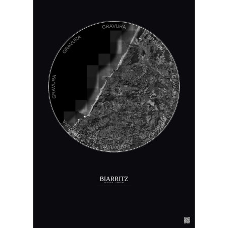 Affiche Biarritz – Poster vue satellite 10km N&B | Gravura – Fond foncé