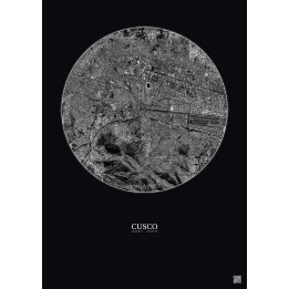 Cusco Satellite View Poster 2.5km B&W | Gravura – Dark backgroun
