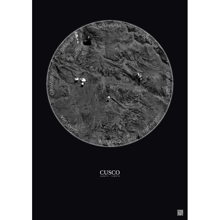 Affiche Cusco – Poster vue satellite 20km N&B | Gravura – Fond f