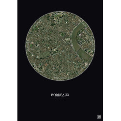 Affiche Bordeaux – Poster vue satellite 2.5km Couleur | Gravura – Fond foncé