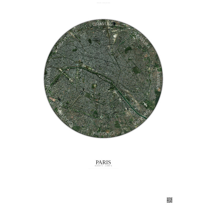 Affiche Paris – Poster vue satellite 6km Couleur | Gravura – Fond clair