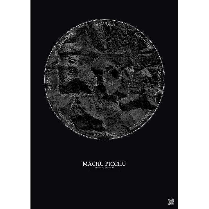 Affiche Machu Picchu – Poster vue satellite 5km N&B | Gravura – 