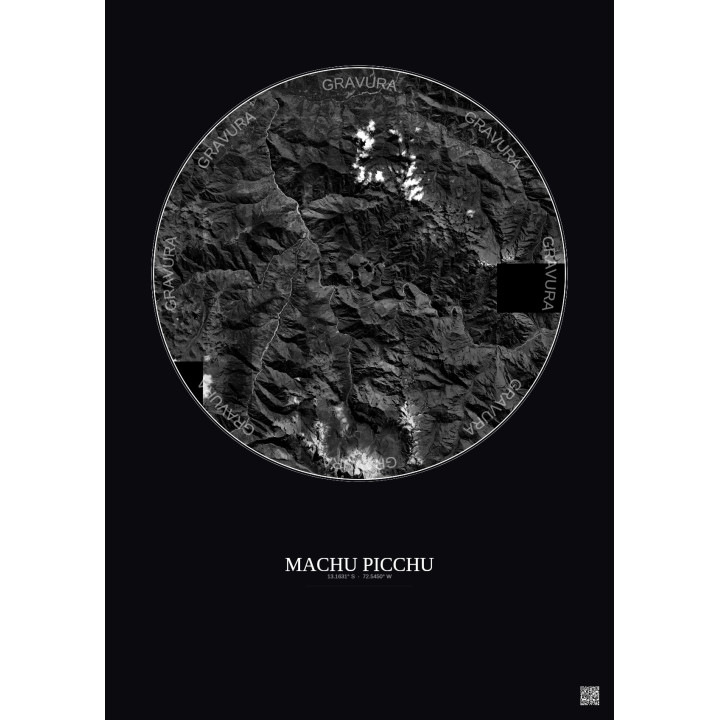 Affiche Machu Picchu – Poster vue satellite 20km N&B | Gravura –