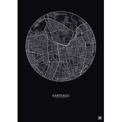 Affiche Santiago – Poster carte de ville 10km | Gravura – Fond foncé
