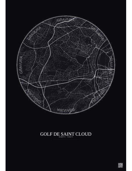 Golf De Saint Cloud City Map Poster 5km | Gravura – Dark background