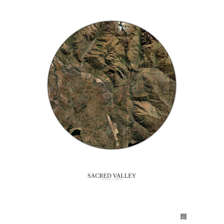 Affiche Sacred Valley – Poster vue satellite 10km Couleur | Grav