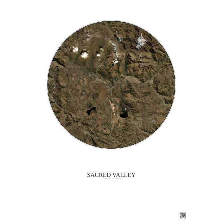 Affiche Sacred Valley – Poster vue satellite 20km Couleur | Grav